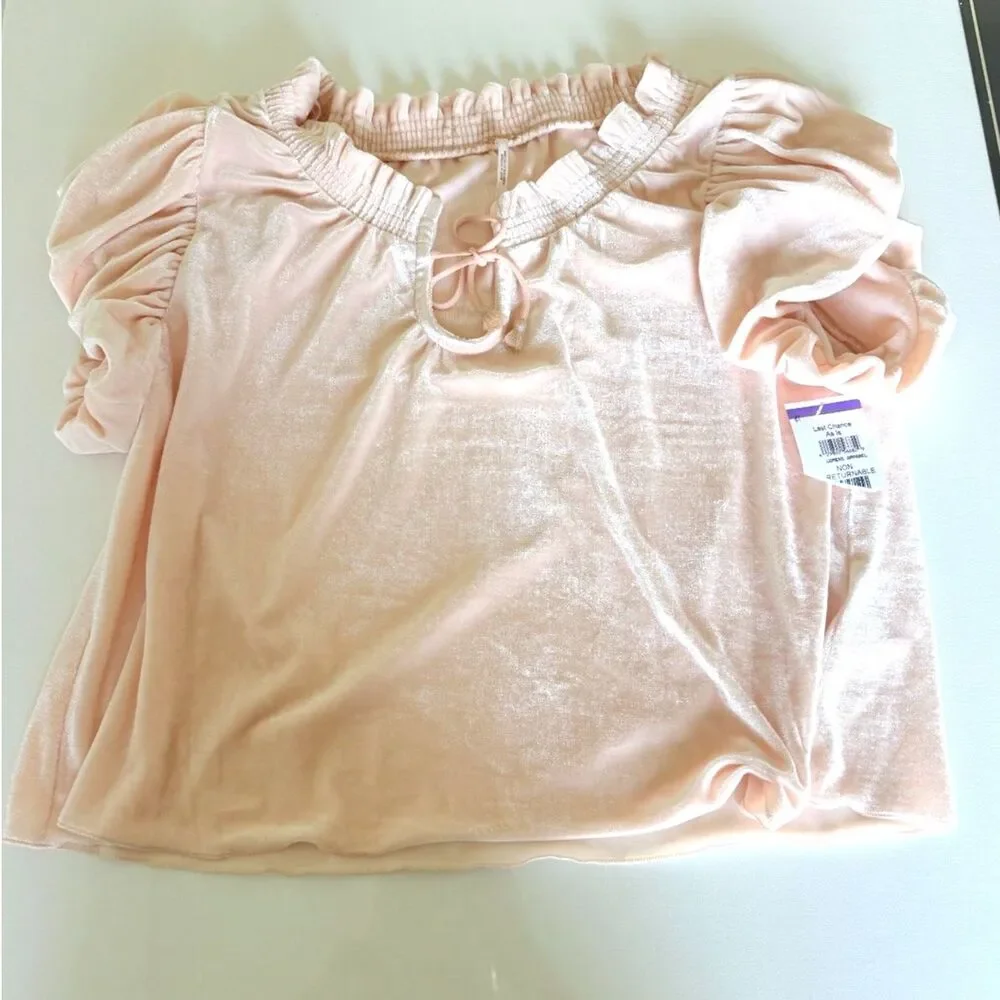 Free People Terese Blush Pink Velvet Puff Sleeve Top Size XS NWT